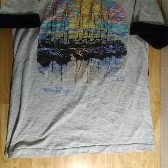 Vintage 2X Sleeve Oregon Harbor Illustration Tee - Picture 3 of 9